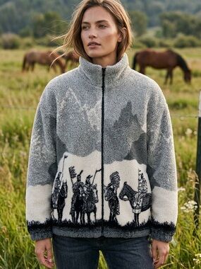 Vintage Bear Ridge AOP fleece zip up  Western Native American Indigenous print